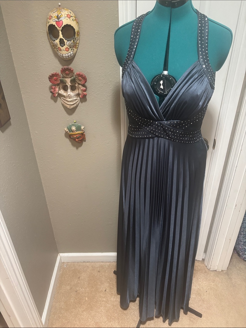 Stunning Pleated Evening Dress - Charcoal Gray